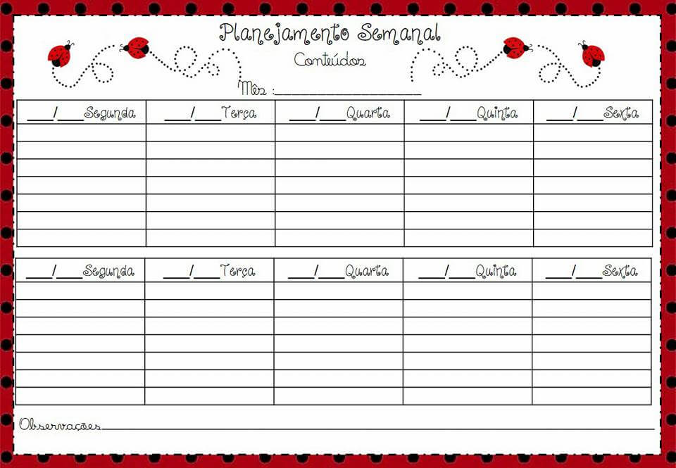 Tabela De Planejamento Semanal Para Imprimir Modelos