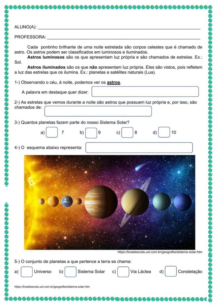 Atividades Sobre Os Planetas Do Sistema Solar 4º E 5º Ano 5930